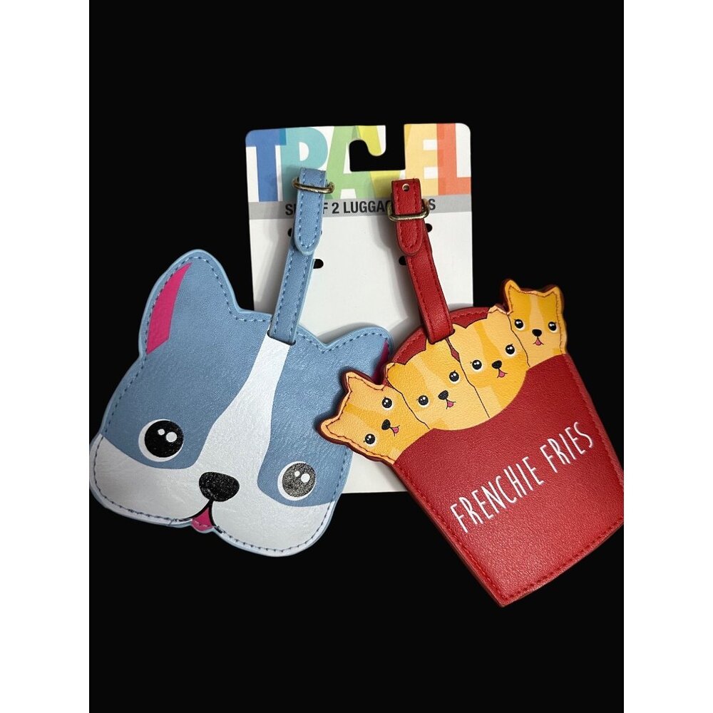 Set Of 2 Cute Luggage Tags - French Bulldog & Frenchie Fries